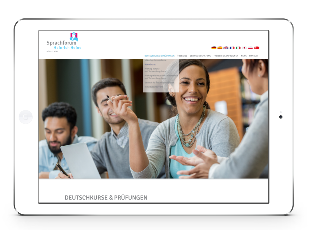 Sprachforum Heinrich Heine: Das Responsive Design der Website, zu sehen auf mobilen Endgeräten, hier auf dem iPad