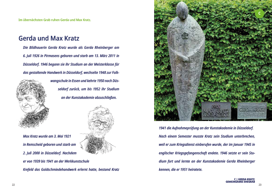 Buchgestaltung Kunst-Tour-City-Guide Düsseldorf: Gerda und Max Kratz, Porträt und Gemeinsames Ehegrab