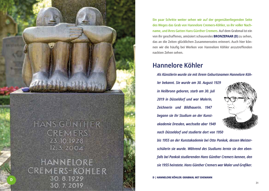Buchgestaltung Kunst-Tour-City-Guide Düsseldorf: Hannelore Köhler Porträt und Grabmahl mit Ehemann
