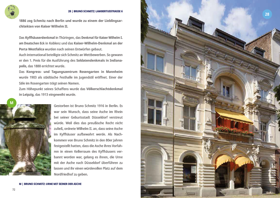 Buchgestaltung Kunst-Tour-City-Guide Düsseldorf: Bruno Schmitz Urne und Haus Lambertusstrasse