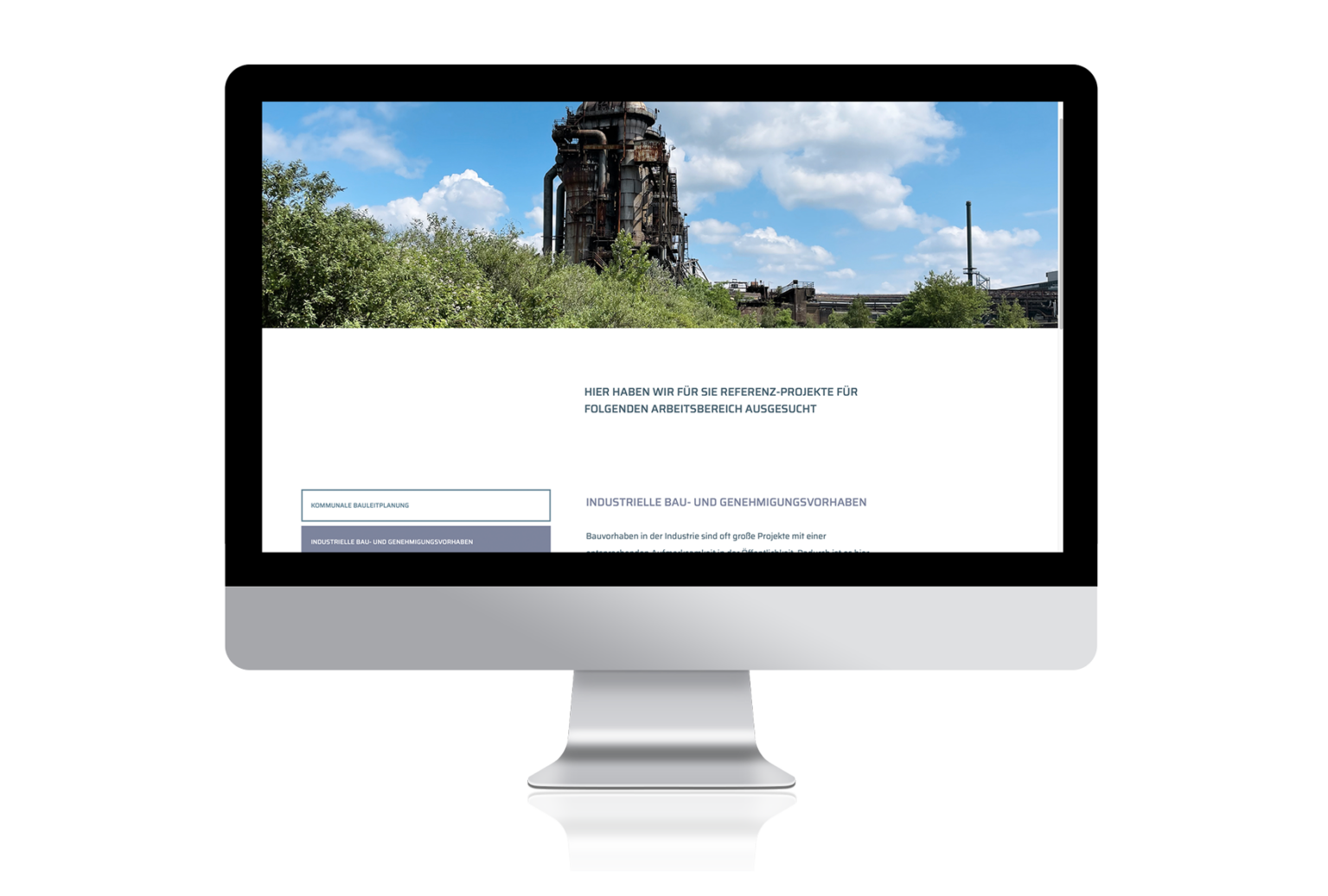 öKon Website: Arbeitsbereiche / Referenzen INDUSTRIELLE BAU- UND GENEHMIGUNGS­VORHABEN. Foto von Industrieanlage