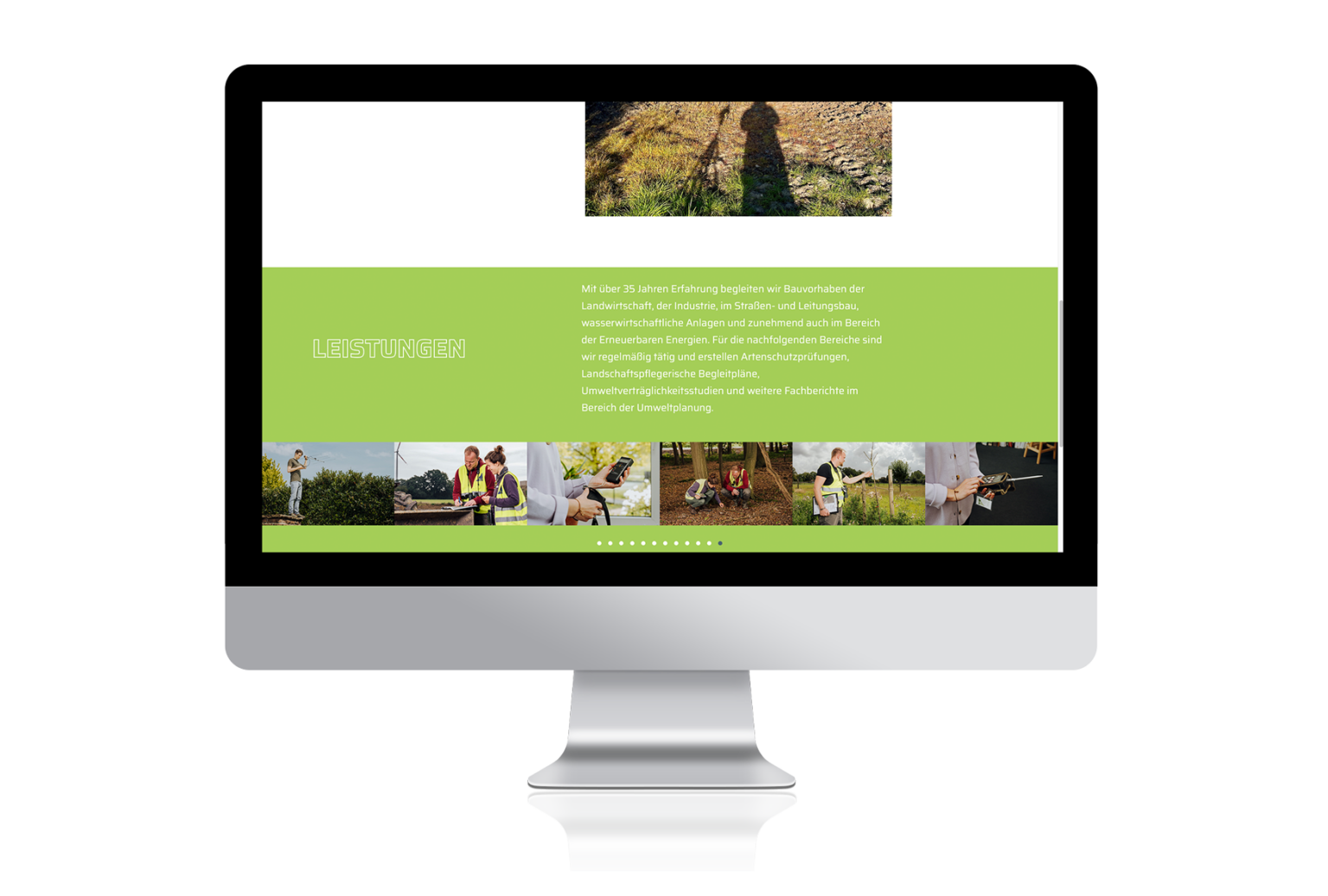öKon Website: Homepage Leistungen. Fotoserie 1 als Karussell von Arbeitssituationen indoor und outdoor