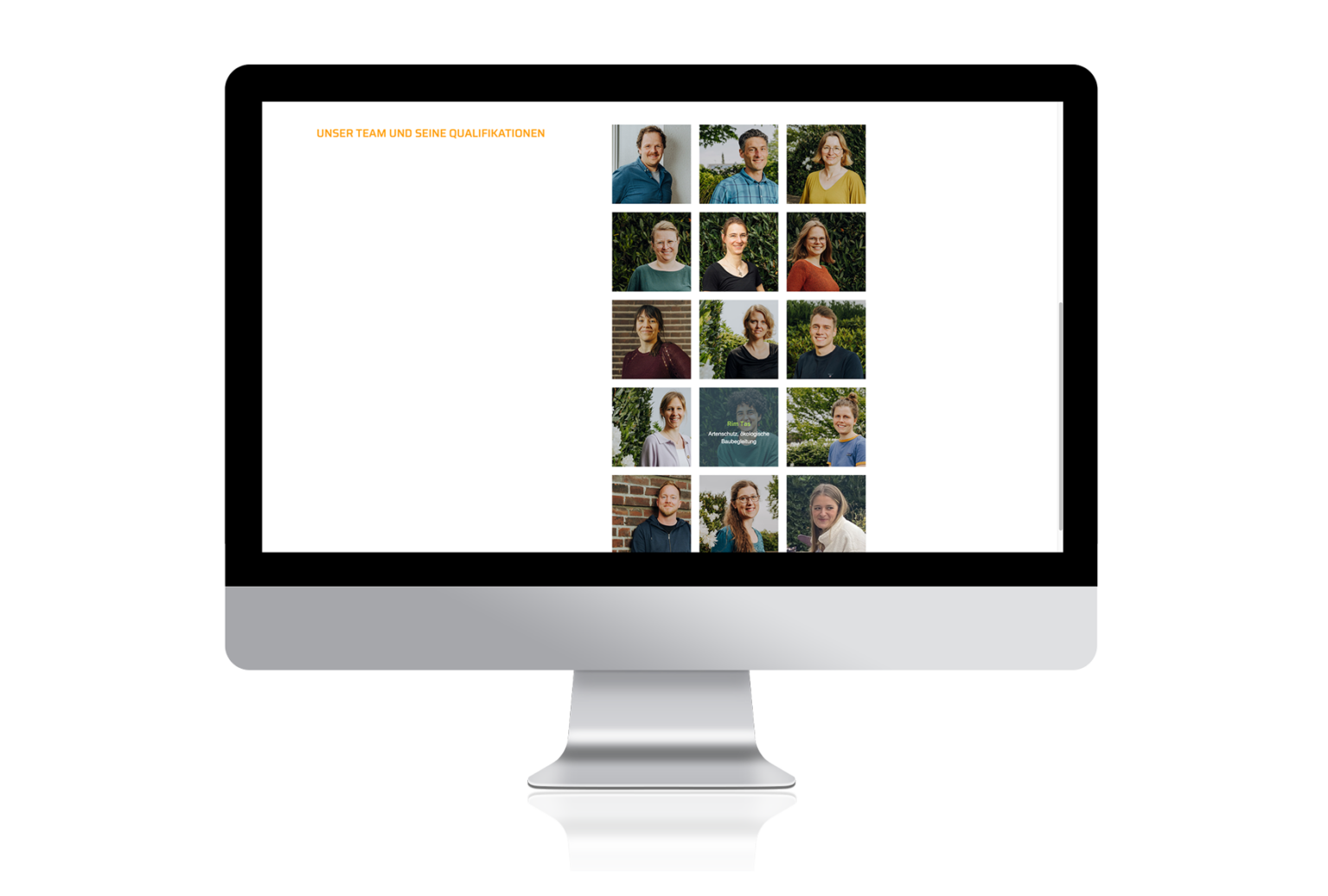 öKon Website: Unternehmen / Team. Team Überblick mit Möglichkeit Qualifikation anzeigen zu lassen