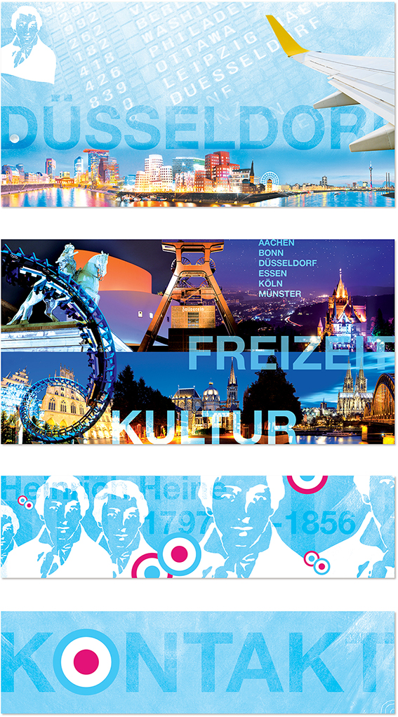 Sprachforum Collage Heinrich Heine und Anflug auf Düsseldorfer Sehenswürdigkeiten und Collagen zu Themen